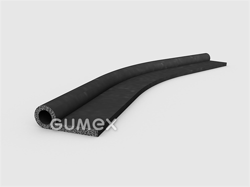 Mikroporézny gumový profil tvaru "P" s dutinkou, 28x10/3mm, hustota 500kg/m3, EPDM, -30°C/+80°C, čierny